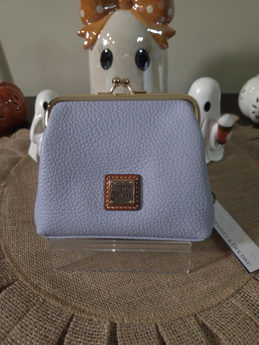 Dooney & Bourke Powder Blue Pebbled Leather Kiss-Lock Coin Purse Clutch